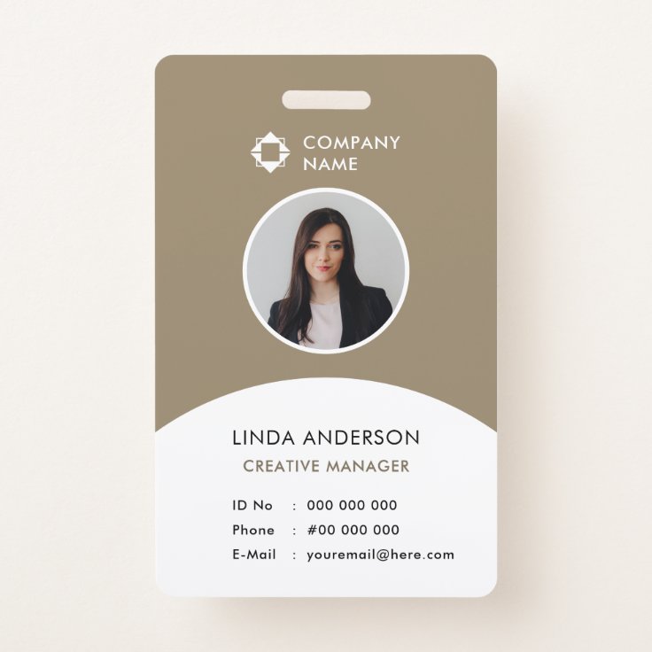 Employee Photo Id White Brown Company Logo Classy Badge Zazzle 