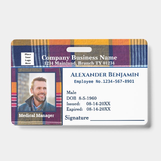 Employee Photo Logo Bar Code ID Card Badge (Front)