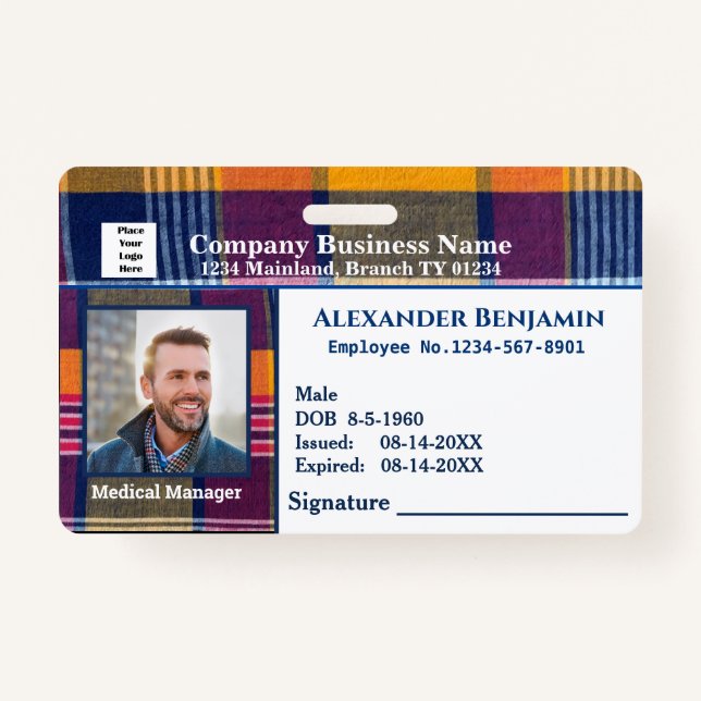 Employee Photo Logo Bar Code ID Card Badge (Front)