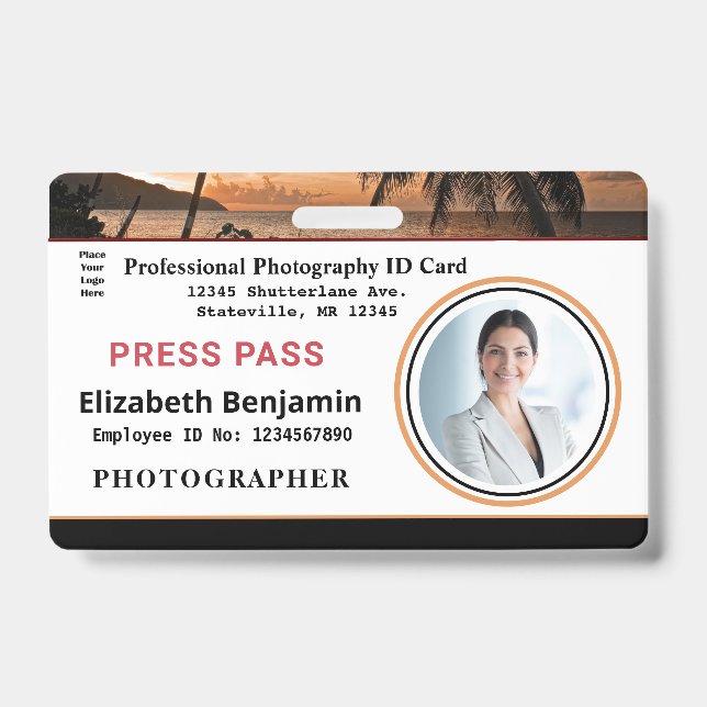 Employee Photo Logo Bar Code Name Custom Badge (Front)