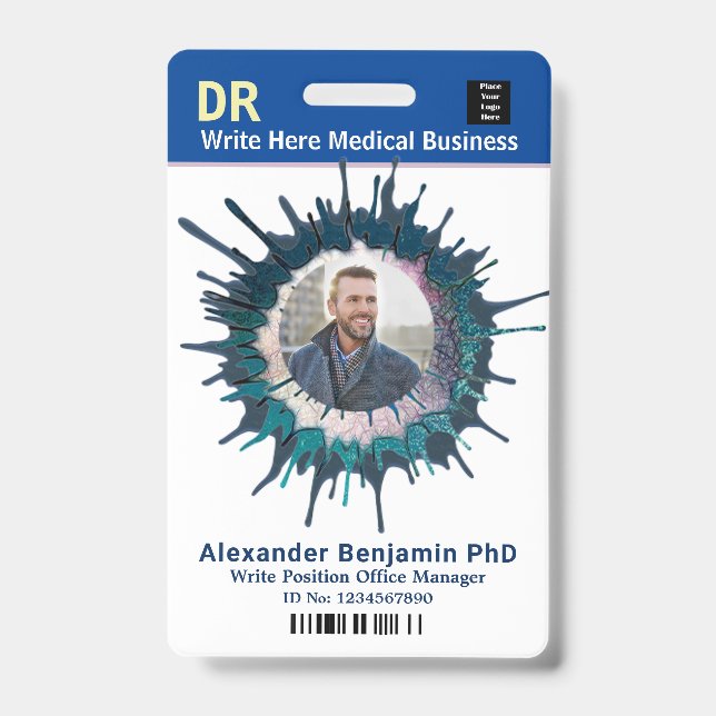 Employee Photo Logo Bar Code Name Custom Badge (Front)