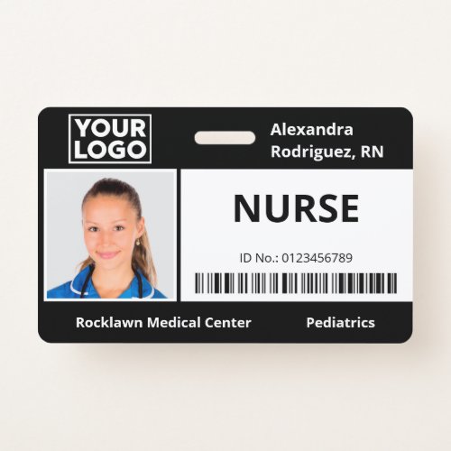 Employee Photo Logo Barcode Black Hospital ID Badge