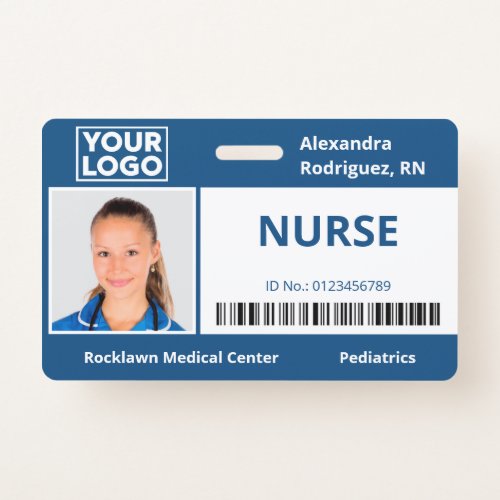 Employee Photo Logo Barcode Blue Hospital ID Badge