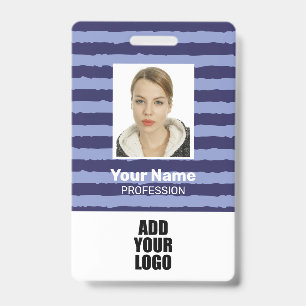 Employee Photo Logo & Barcode Blue Stripes Badge