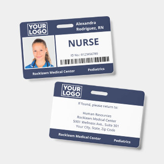 Employee Photo Logo Barcode Navy Blue Hospital ID Badge