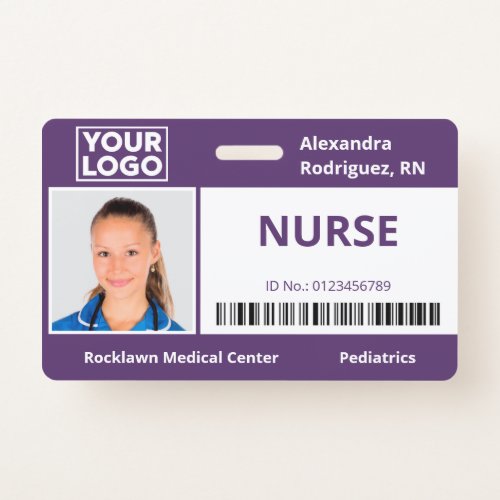 Employee Photo Logo Barcode Purple Hospital ID Badge