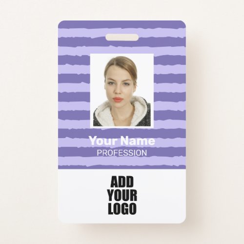 Employee Photo Logo  Barcode Purple Stripes ID Badge