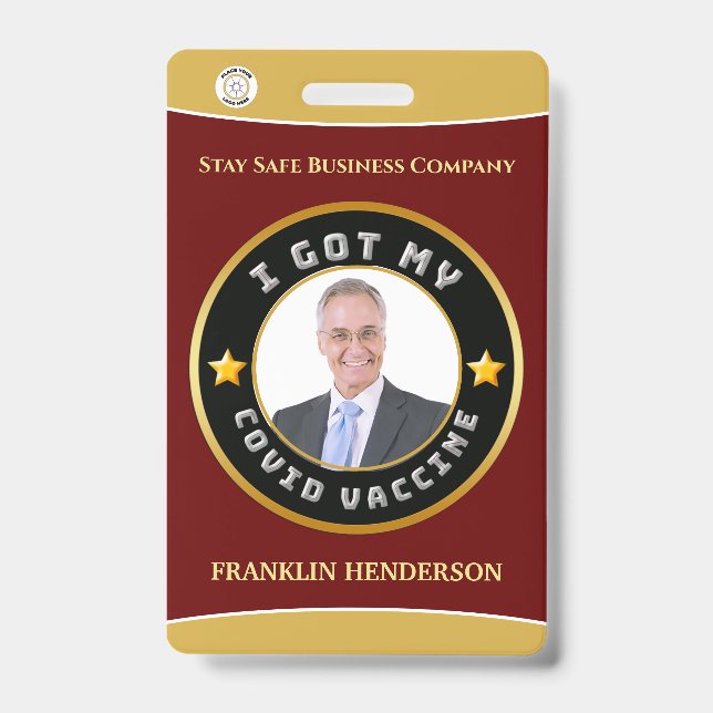 Employee Photo Logo Covid Vaccinated Custom Badge (Front)