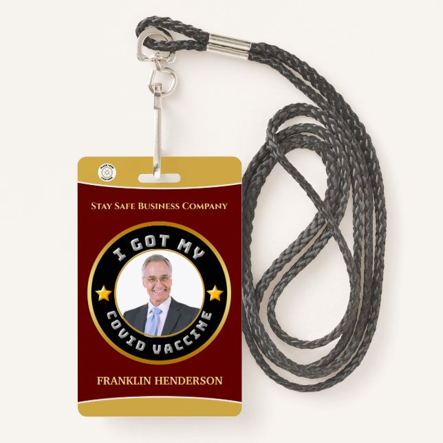 Employee Photo Logo Covid Vaccinated Custom Badge (Front with Lanyard)