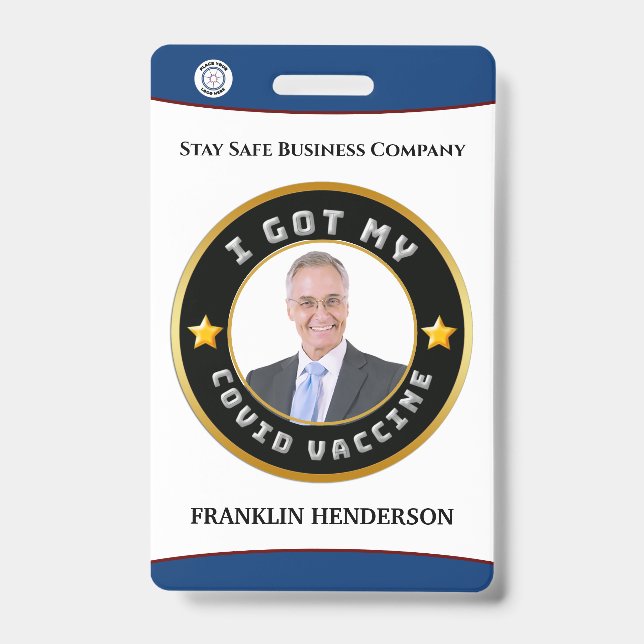 Employee Photo Logo Covid Vaccinated Custom Badge (Front)