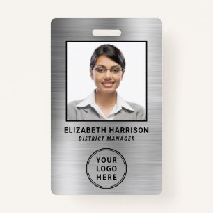 Employee Photo Logo QR Bar Codes Silver Badge