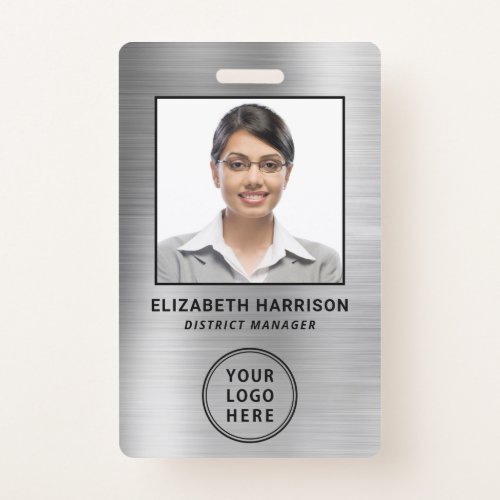 Employee Photo Logo QR Bar Codes Silver Badge