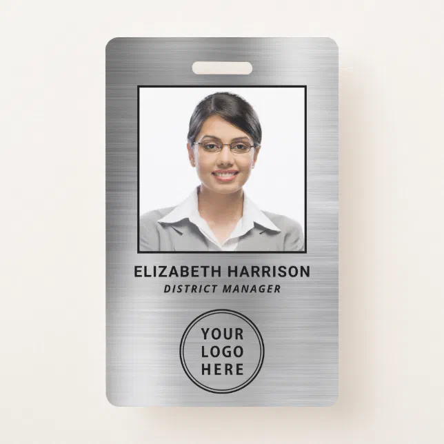 Employee Photo Logo QR Bar Codes Silver Badge | Zazzle