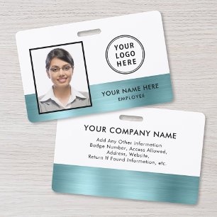 Employee Photo Logo Teal Green Metallic Badge