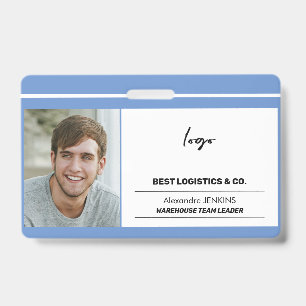 Employee photo logo text and bare code template badge