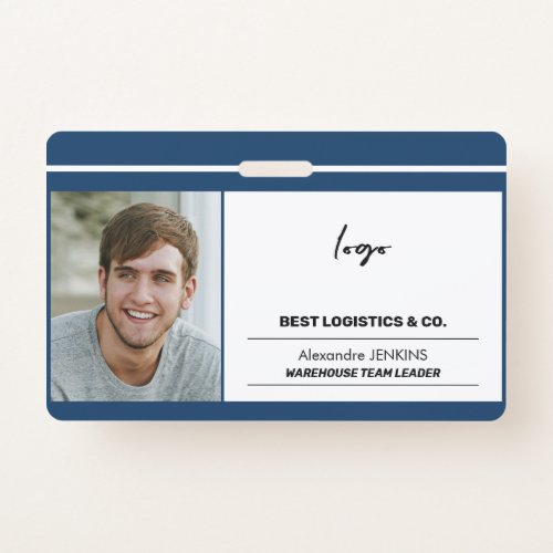 Employee photo logo text and bare code template badge
