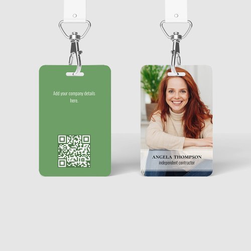 Employee Photo Name and Title QR Code Green Badge
