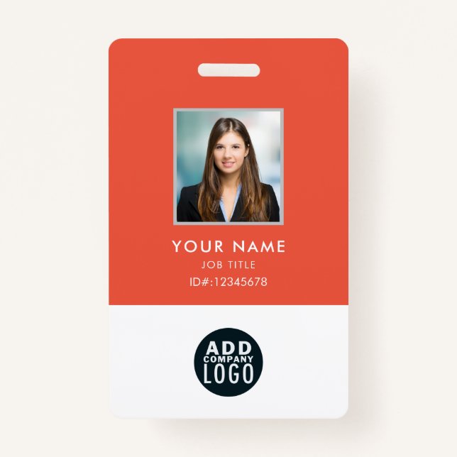 Employee Photo Name Badge Custom Barcode Logo (Front)