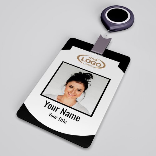 Employee Photo Name Company Logo QR Code Black Badge