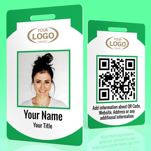Employee Photo Name Company Logo QR Code Green Badge