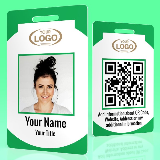 Employee Photo Name Company Logo QR Code Green Badge (Creator Uploaded)