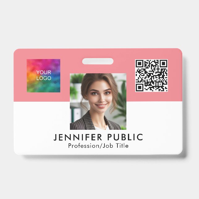 Employee Photo Name Here QR Code Business Logo Badge (Front)