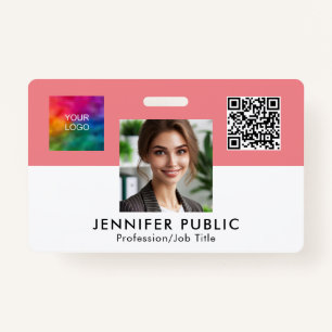 Employee Photo Name Here QR Code Business Logo Badge