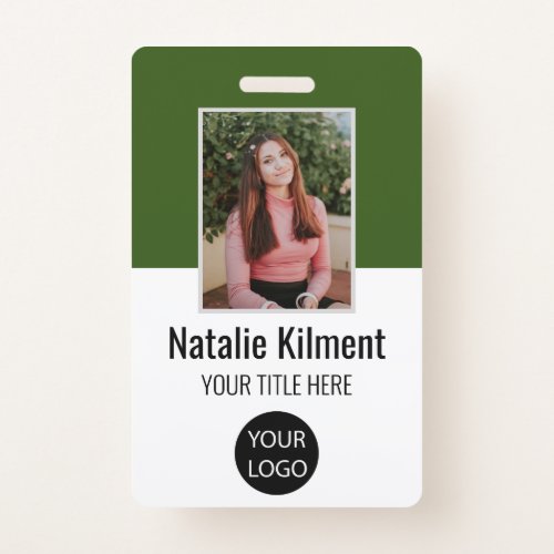 Employee Photo Name Logo Bar Code Forest Green Badge