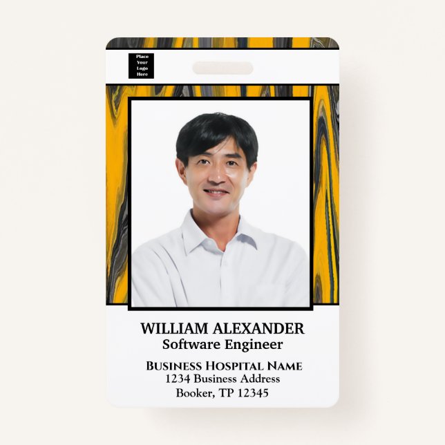 Employee Photo Name Logo Bar Code ID Card Custom   Badge (Front)