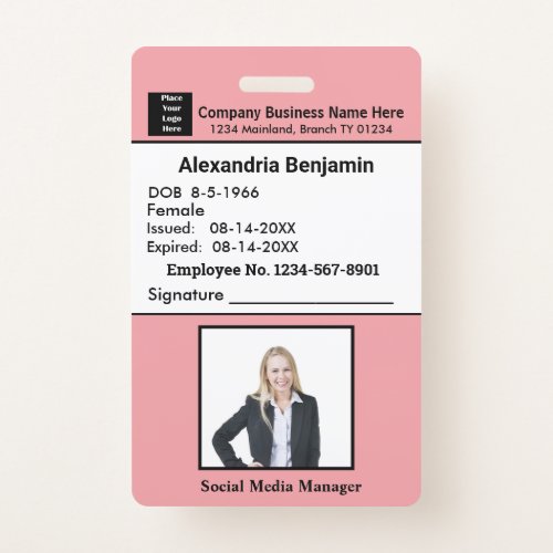Employee Photo Name Logo Bar Code ID Card Custom  Badge