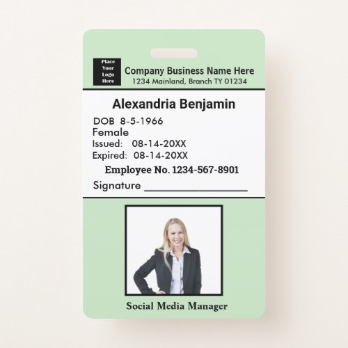 Employee Photo Name Logo Bar Code ID Card Custom Badge