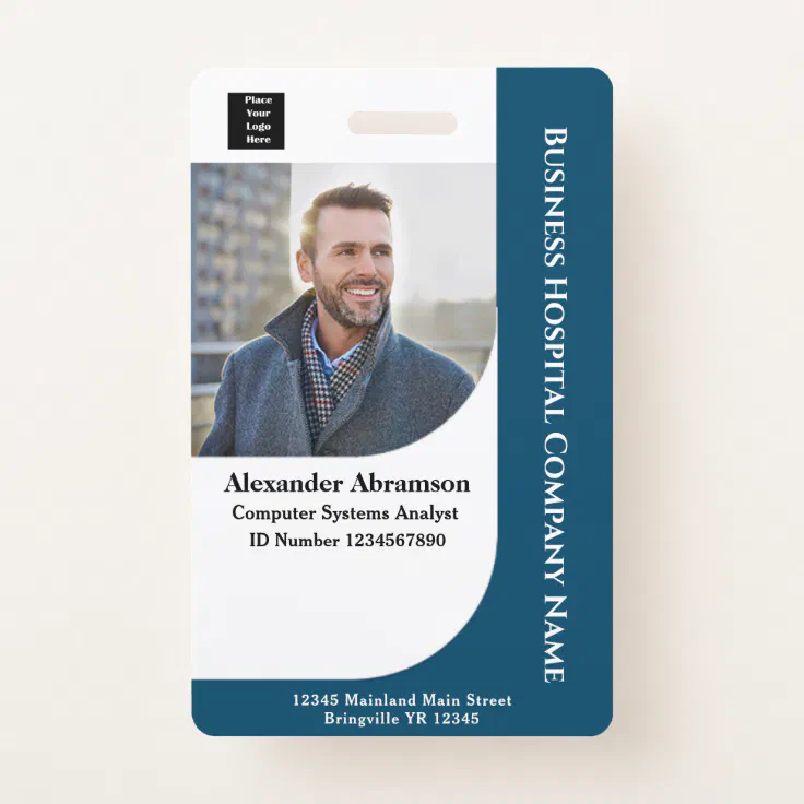 Employee Photo Name Logo Bar Code ID Card Custom Badge | Zazzle