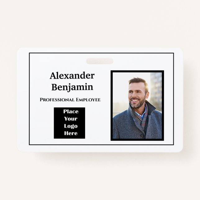 Employee Photo Name Logo Bar Code ID Personalize Badge (Front)