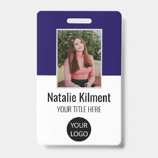 Employee Photo Name Logo Bar Code Navy Blue Badge