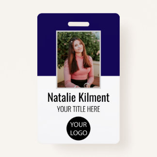 Employee Photo Name Logo Bar Code Navy Blue Badge