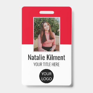 Employee Photo Name Logo Bar Code Red Black White Badge