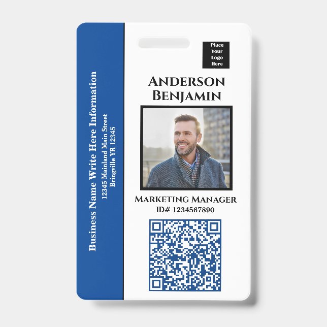 Employee Photo Name QR Code Bar Code ID Custom  Badge (Front)