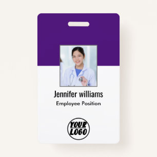 Employee Photo QR Code Business Logo purple ID Badge