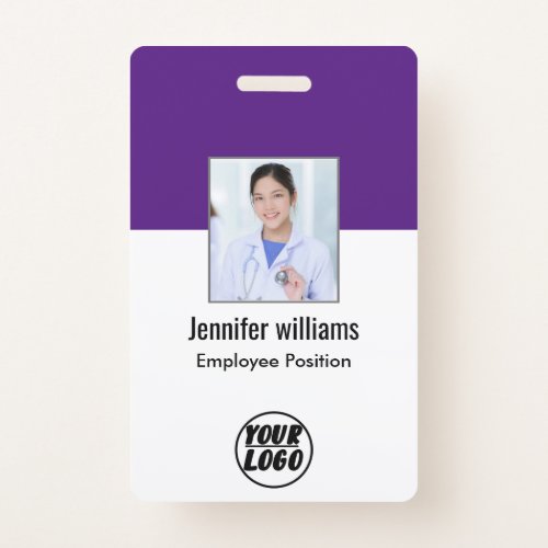 Employee Photo  QR Code Business Logo purple ID Badge