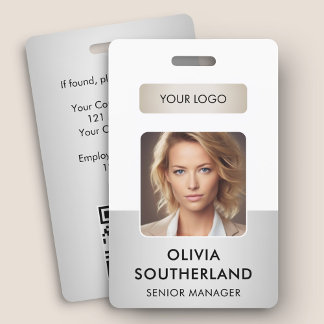 Employee Photo QR Code Business Logo Silver ID Badge