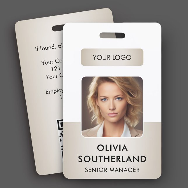 Employee Photo QR Code Business Logo Soft Gold ID Badge (Creator Uploaded)