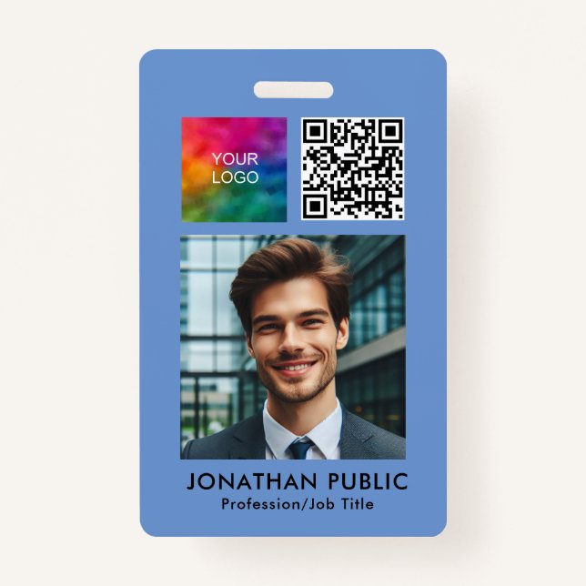 Employee Photo QR Code Business Logo Template Badge (Front)