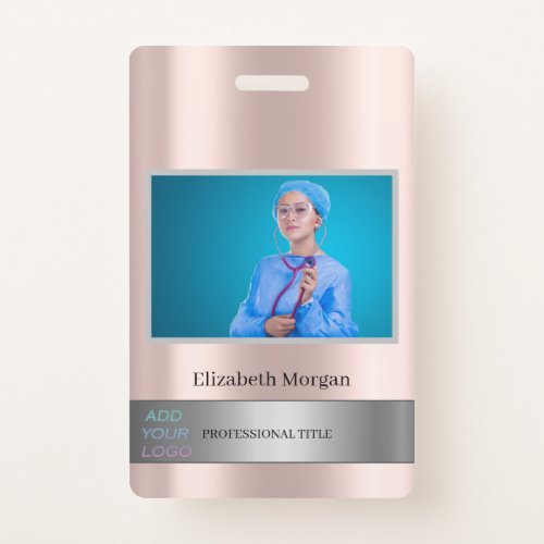 Employee Photo Rose Gold Add Your Logo Badge