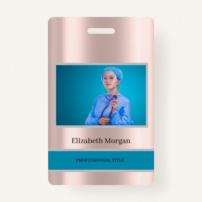 Employee Photo Rose Gold Elegant Badge (Front)