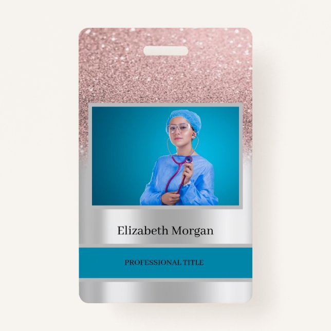 Employee Photo Rose Gold Glitter,Silver Badge (Front)