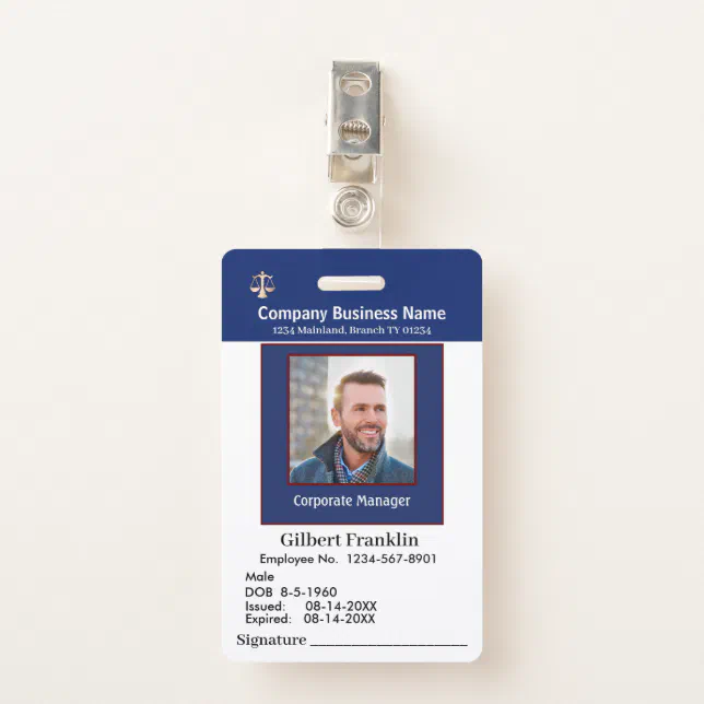 Employee Photo Signature Logo Name Custom ID Badge | Zazzle