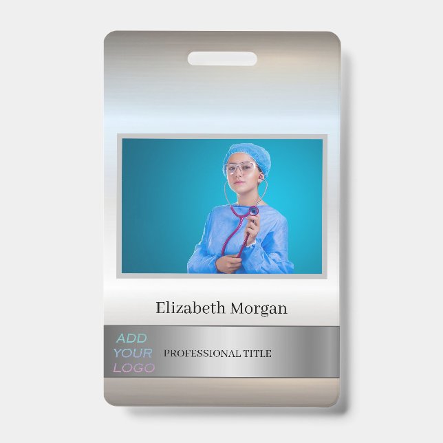 Employee Photo Silver Add Your Logo Badge (Front)