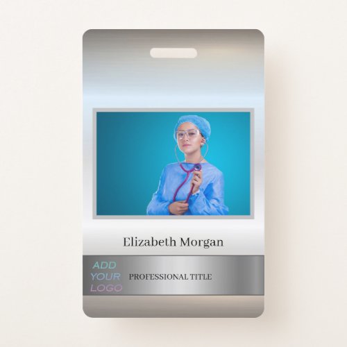 Employee Photo Silver Add Your Logo Badge