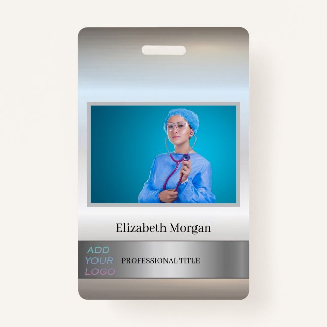 Employee Photo Silver Add Your Logo Badge (Front)