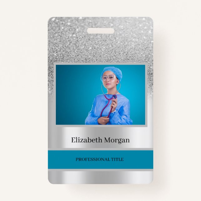 Employee Photo Silver Glitter Bokeh Badge (Front)